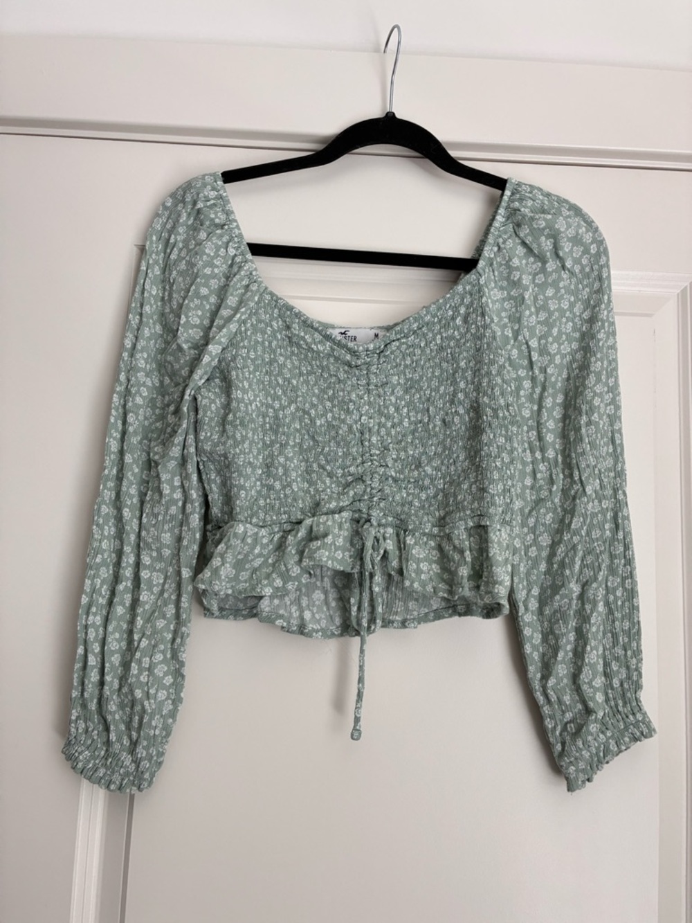 Hollister Sage Green Floral Smocked Top